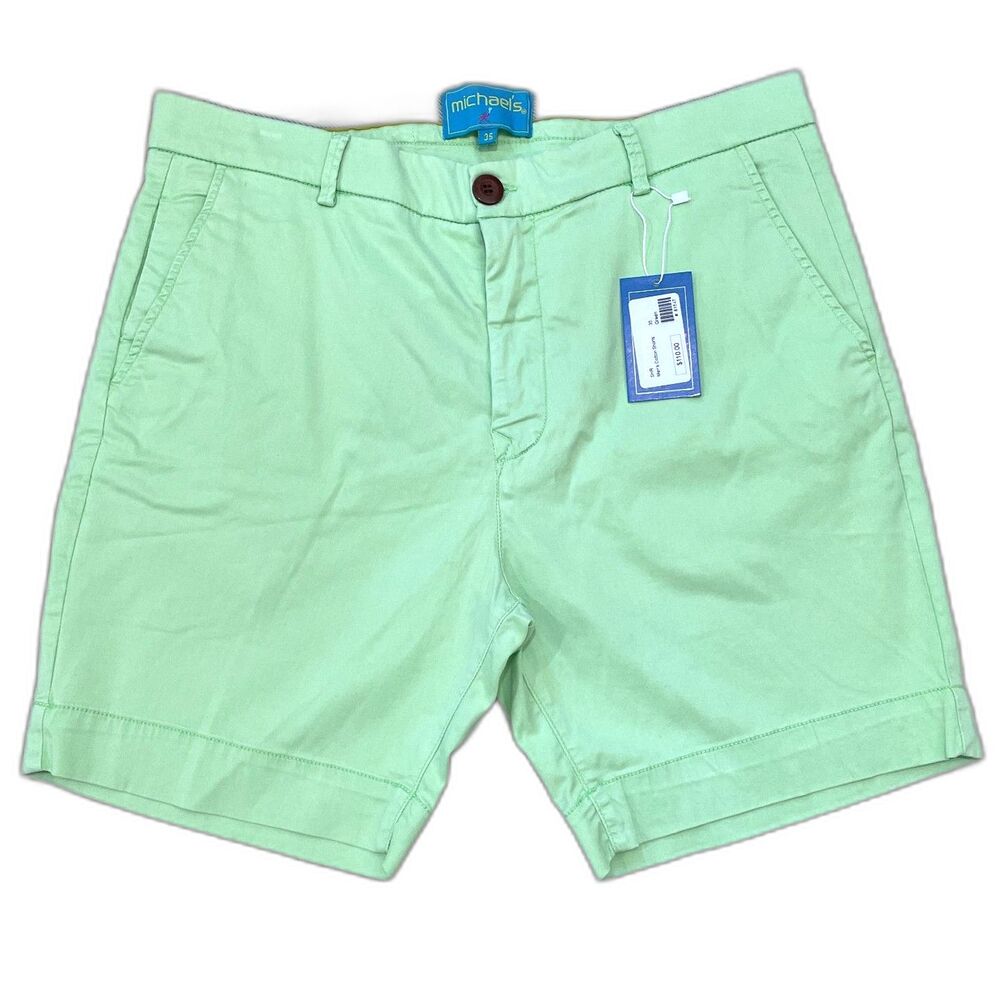 $110 Michael's NWT Men's Size 35 Green Cotton Chino Shorts Preppy Sporty Stretch